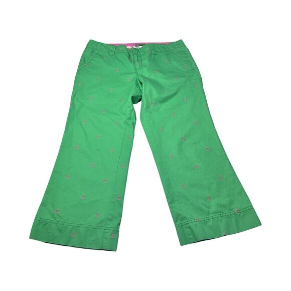 Lilly‎ Pulitzer Palm Beach Fit Size 4 Green Capri Pants Pink Anchors Embroidered - Picture 1 of 5